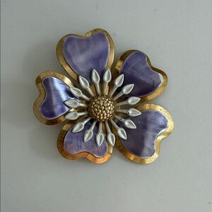 Vintage 1960s Purple and Gold Flower Brooch